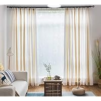 Leadtimes Yellow Striped Sheer Curtains for Bedroom Linen Cotton Semi Sheer Window Treatment Home Decorative Customized Curtains (Yellow, 72" W x 96" L)