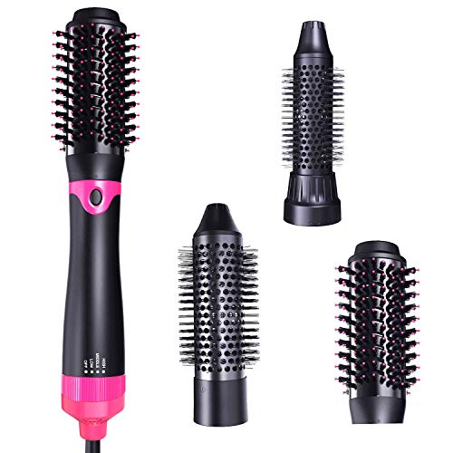 Hair Dryer Brush, Hot Air Brush with Interchangeable Brush Heads, One Step Hair Dryer & Volumizer, 3 IN 1 Negative Ion Hair Styling Kit with Straightener Curler Barrels for All Hair Types
