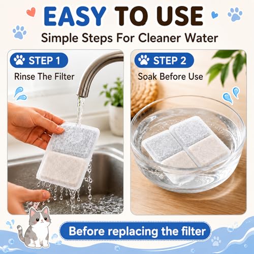 12 Filtros para Fuente de Agua para Gatos, Compatible con Pliera W01SP 3.2L, Incluye 12 Filtros de Carbón Activado y 12 Filtros de Espuma para Bomba de Agua