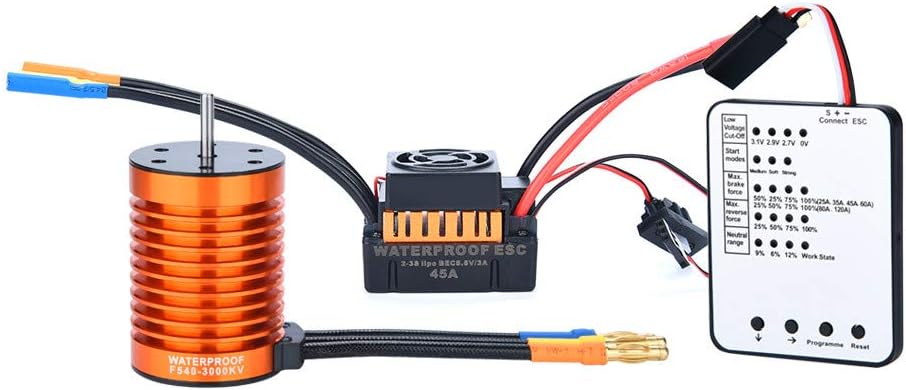 for 1/10 RC Cars Brushless Motor 4 Pole 12 Slot High-Torque Motor F540 3000KV Mutiple Protection Features Waterproof Brushless Motor/45A ESC/Programming Card (C)