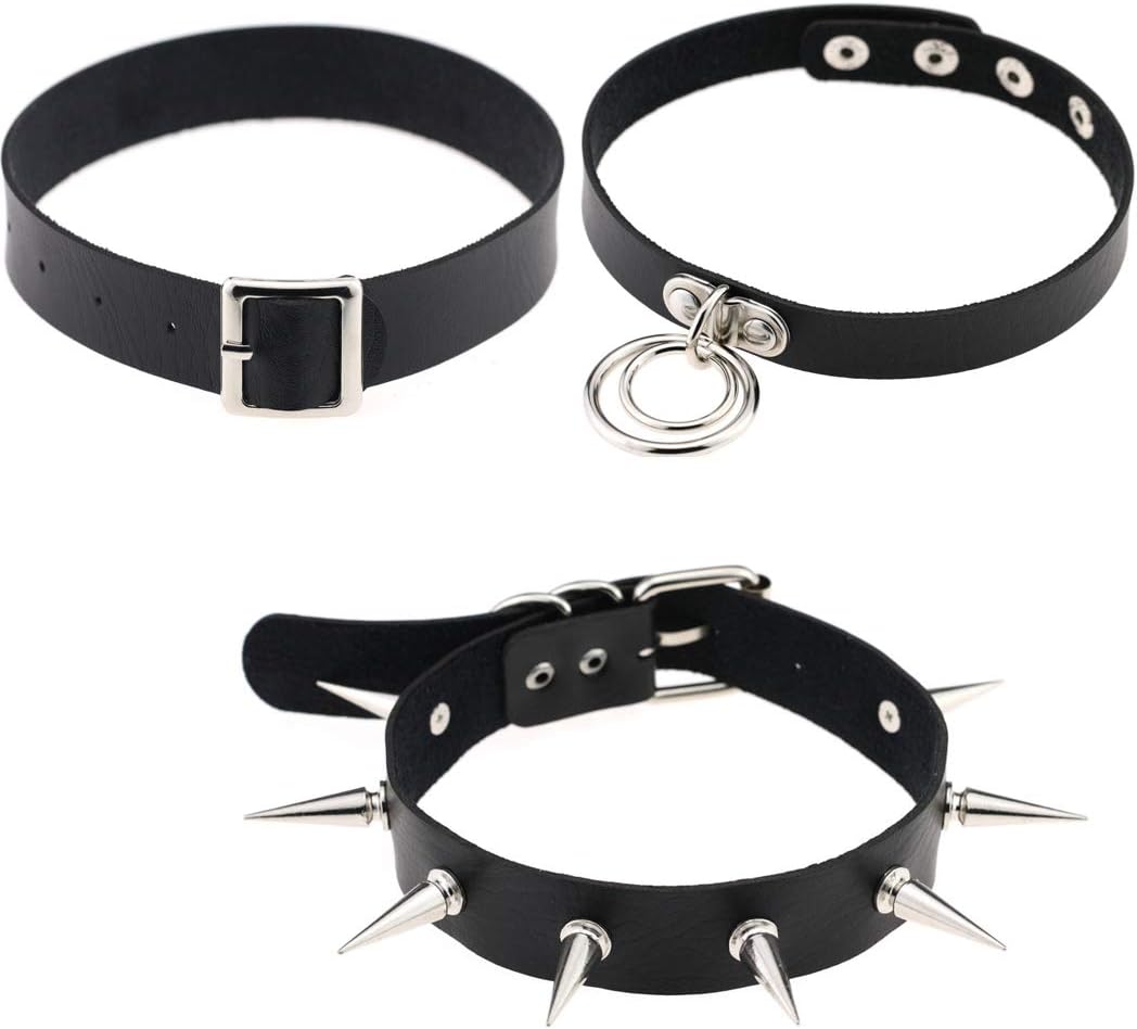 SUNSCSC Vintage Punk Goth Studded Rivet Pu Leather Collar Choker Necklace