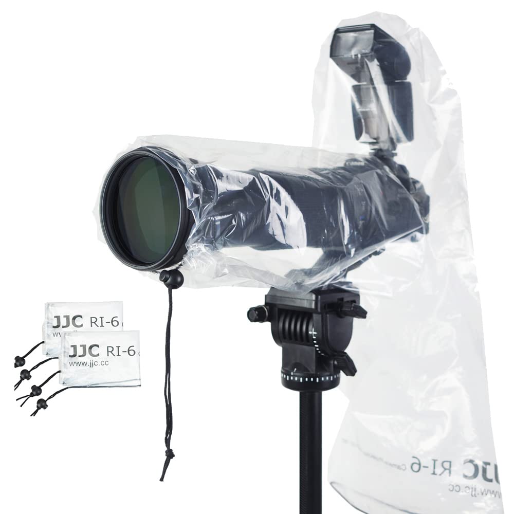 JJC 2 Pieces Camera Rain Cover Protector for Canon Nikon Sony Cameras with Lens & Flash up to 35x17.5cm / 14''x7'' (L*W), Transparent Camera Rain Coat Rain Sleeve