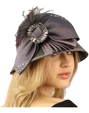 Winter Wool Baguette Bling Ribbon Feathers Cloche Bucket Hat Adjustable