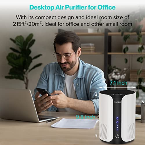HIMOX HEPA AIR PURIFIERS FOR BEDROOM ALLERGIES PET HAIR, H13 TRUE HEPA FILTER ACTIVATED CARBON QUIET PORTABLE AIR CLEANER FOR DESK DESKTOP OFFICE DORM, REMOVE 99.97% SMOKE DUST DANDER ODOR MOLD POLLEN