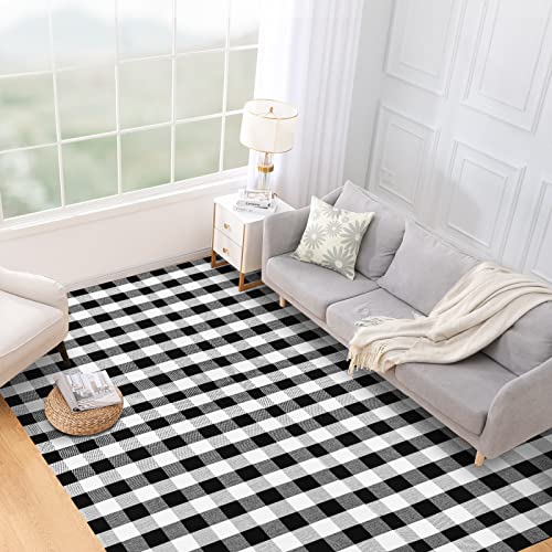 Buffalo Plaid Rug 8' x 10' Black and White Checkered Area Rug Cotton
