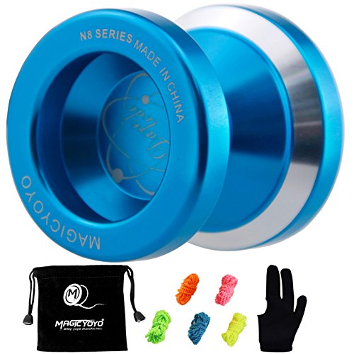 MAGICYOYO N8 Unresponsive Blue YoYo + Gift Glove +Yoyo Bag and 5 Yoyo Replacement Strings with Purple Package