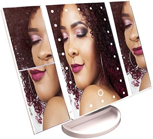 GLAMDEN Lighted Vanity Makeup Mirror with Dimmable LED, Tray, Professional 1X/2X/3X Clear Magnifying Eye Makeup Mirror, Pro Tabletop Stand for Office Desk | Works w/ AAA Batteries &amp; Included USB