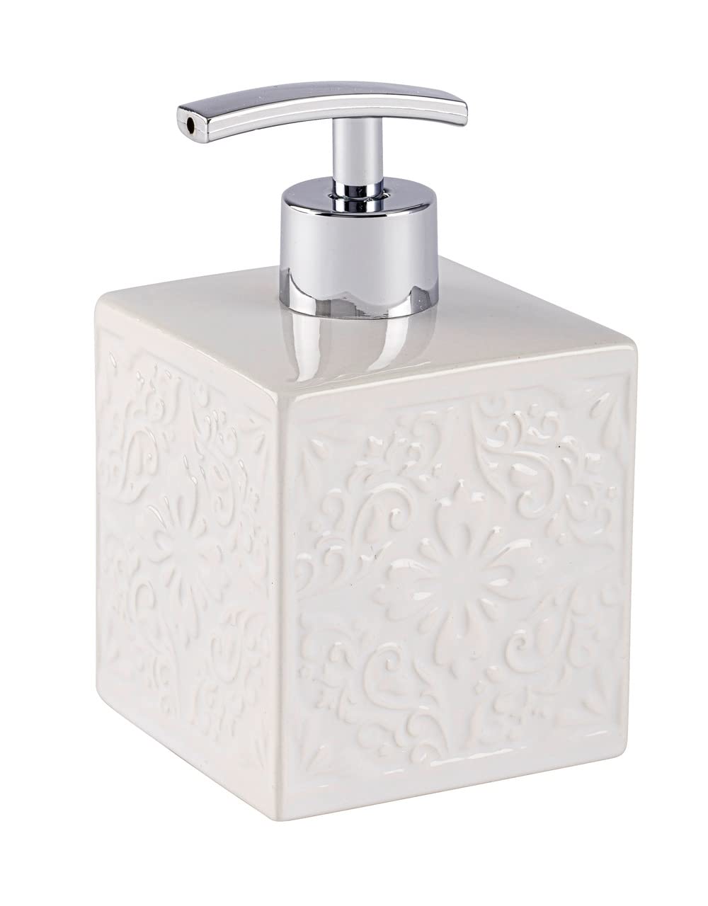 WENKO 22650100 Soap dispenser Cordoba White - dispenser for liquid soap Capacity: 0.5 l, Ceramic, 8.5 x 13 x 8.5 cm, White