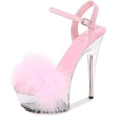 MissHeel Ankle Strap Clear Platform Furry Sandals Stiletto Heel