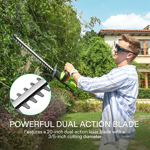 VIVOSUN 20V Cordless Hedge Trimmer, 20inch DualAction Laser Blade, 3/