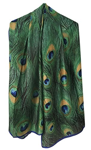 X&F Women's Fashion Peacock Feather Prints Long Scarf Summer Wrap Shawls