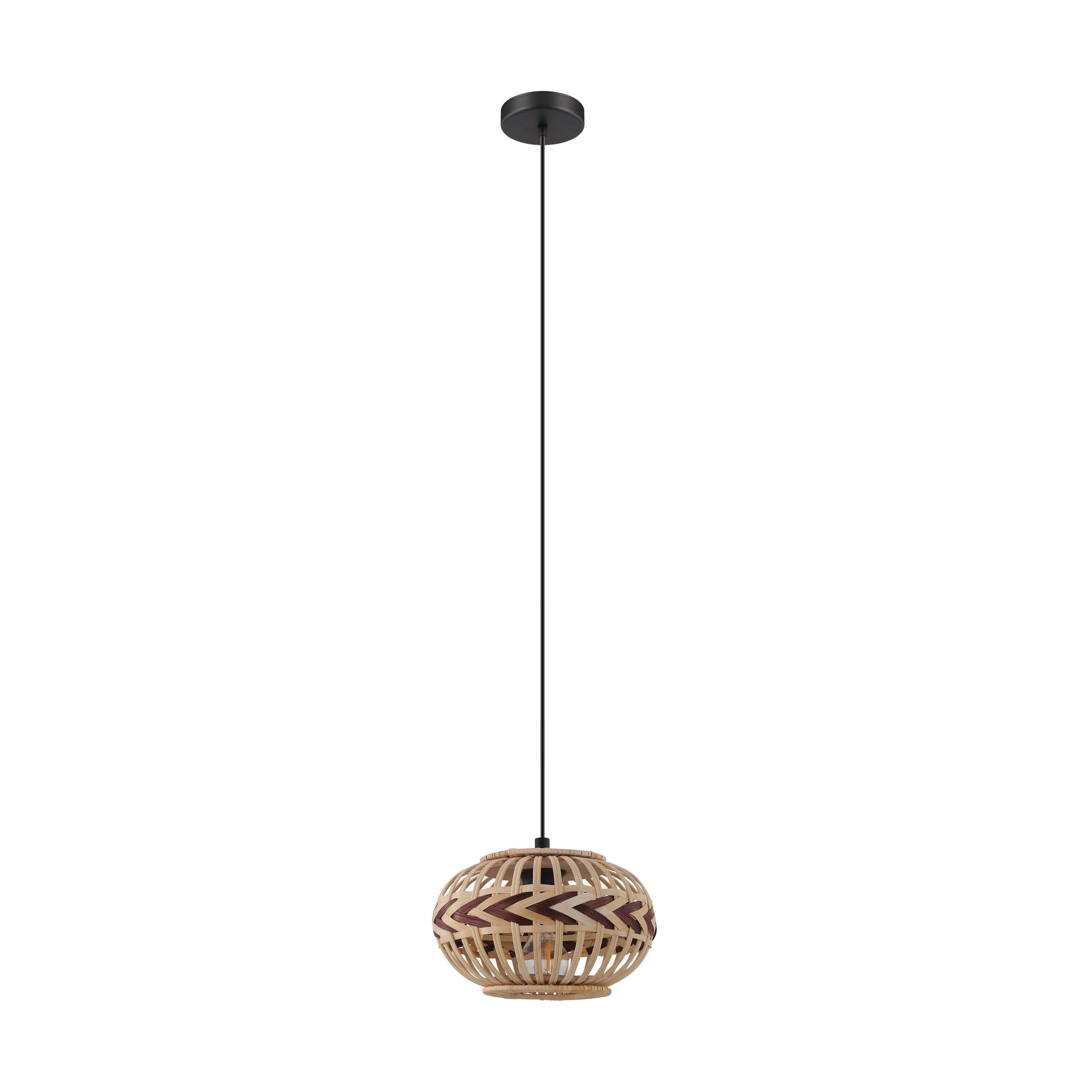 EGLO Dondarrion Pendant Light, 1-Bulb Vintage Boho Pendant Light Made of Steel and Wood, Dining Table Lamp, Living Room Lamp, Hanging in Black, Natural, Wine Red, E27 Socket, Diameter 26 cm