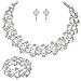 EVER FAITH Austrian Crystal Bridal Cream Simulated Pearl Leaf Jewelry Set Clear