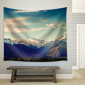 New Zealand Scenic Mountain Landscape Shot at Mount Cook National Park. - Fabric Wall Tapestry Home Decor - 51x60 inches