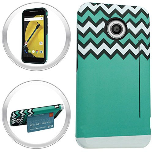 HJ POWER[TM] Motorola Moto E Lte Moto E(2015) ETM HYBRID TPU Hard Case Cover + [Free HJ POWER Stylus] EGPHEC7-CHEVRON Teal Green