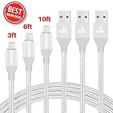 iPhone Charger, Aonlink iPhone Charger Cable Cord Lightning to USB Nylon Braided with Aluminum Connector 3Pack 3FT 6FT 10FT for iPhone 7/7 Plus/6s/6s Plus/6/6Plus/5s/5c/5, iPad/iPod Models-Silver