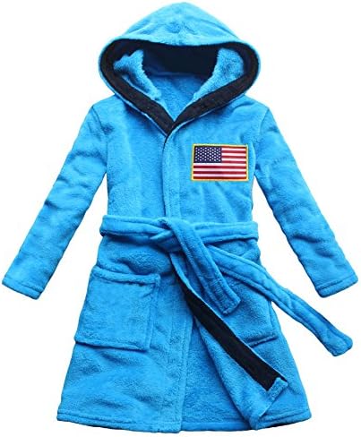 American Flag Embroidered Boy Bathrobe Child Home Gown Pajamas Coral Velvet Blue Free Embroidered Name On Robes