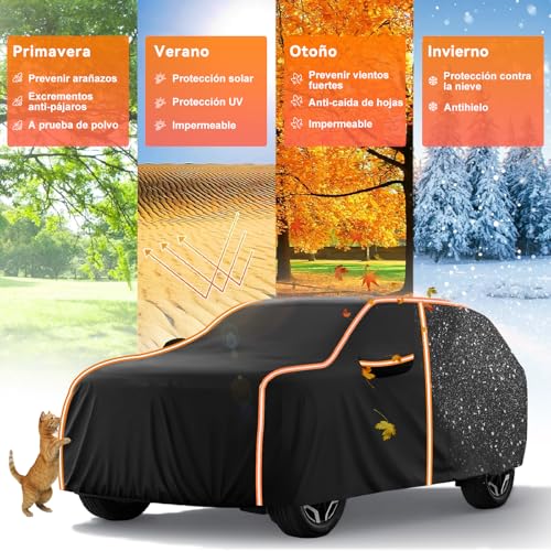 AUTODIAG 210D Cubierta para Auto SUV de Tejido Oxford(1964-2026),520x200x180CM Funda Impermeable con Forro ALGODÓN,Cremallera y Cintas Reflectante,Anti-UV,Anti-Nieve,Antiarañazos,Ideal para Exteriores