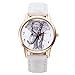 Top Plaza Black and White Sketch Elephant Dial Arabic Numerals Scale Rose Gold Case Leather Band Analog Quartz Wrist Watch-White