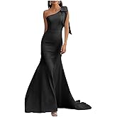 One Shoulder Bridesmaid Dresses with Bow Long Mermaid Satin Formal Gown 2026 Prom Wedding Guest Dress CR01