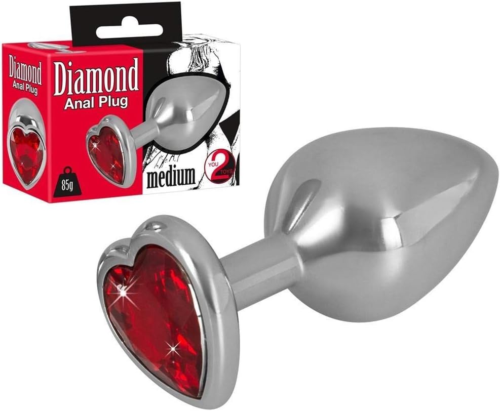 You2Toys Diamond Butt Plug Medium Silver/Red 8.2 cm