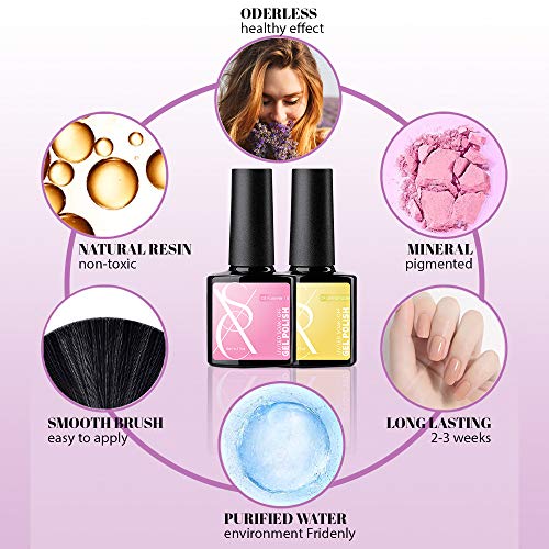 SXC G-03 Gel Nail Polish Set - 16 Color Gel Nail Color kit with No Wipe Base and Top Coat and 6W UV/LED Lamp Light 18 PCS Soak Off Gel Nail Varnish Starter Manicure Kit