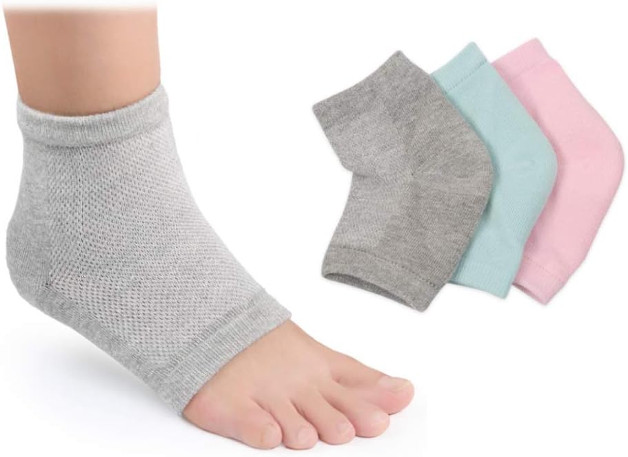 Moisturizing Socks, 3 Pairs-Moisturizing/Gel Heel Socks for Dry Cracked Heels, Open Toe Socks, Ventilate Gel Spa Socks to Heal and Treat Dry, Gel Lining Infused with Vitamins (Pink, Turquoise, Grey)