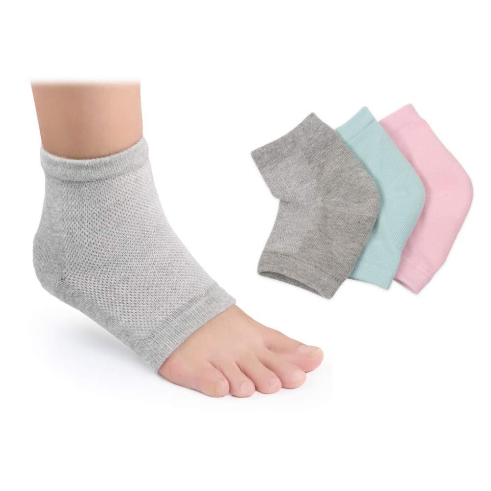 Moisturizing Socks, 3 Pairs-Moisturizing/Gel Heel Socks for Dry Cracked Heels, Open Toe Socks, Ventilate Gel Spa Socks to Heal and Treat Dry, Gel Lining Infused with Vitamins (Pink, Turquoise, Grey) : Beauty