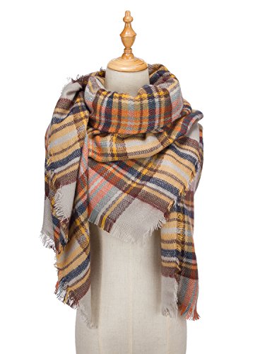 Large Tartan Fashion Women Scarf Lovely Best Gift Scarf Wrap Shawl Beige