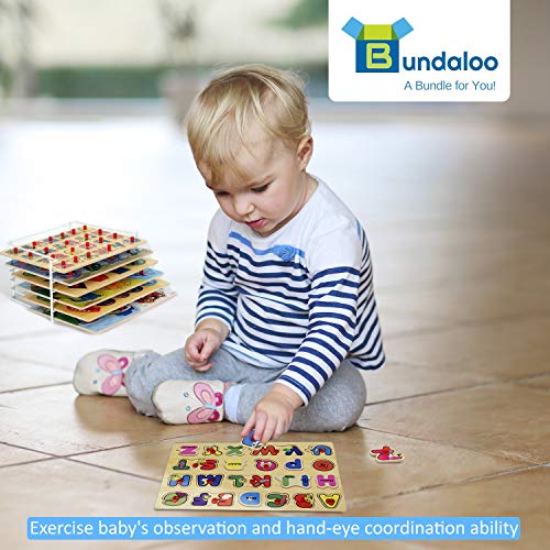 Bundaloo Wooden Puzzles for Toddlers Set of 6 Puzzle Boards with