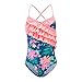 Girls One Piece Swimsuits Hawaiian Ruffle Swimwear Beach Bathing Suit Blue Size 8/8t