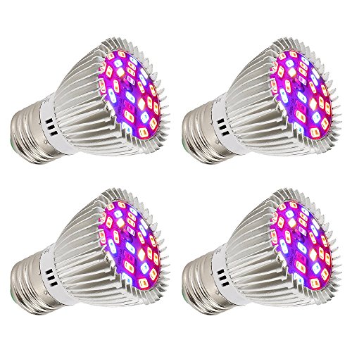 [Pack of 4] MRJ LED Grow Light Bulb, Full Spectrum 28W E27 Grow Plant Light for Hydropoics Greenhouse Organic Indoor Plants