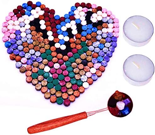 Sealing Wax Beads-300 Pieces Retro Octagon Wax Sealing Beads kit with 1 Pieces Wax Seal Spoon and 2 Pieces Tea Candles for Wax Seal Stamp Wedding Invitation Envelope Documents, Multicolor