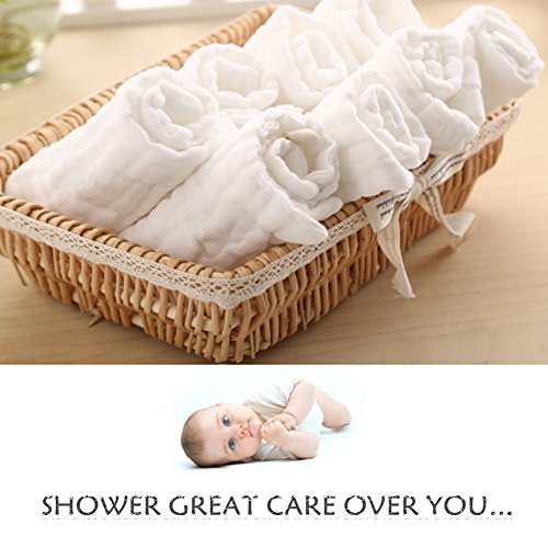 Baby Muslin Washcloths- Natural Muslin Cotton Baby Wipes - Soft Newborn Baby Face Towel for Sensitive Skin- Baby Registry as Shower Gift, 10 Pack 10x10 inches By MUKIN (White) - Thumbnail 2
