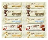 Think Thin Variety Pack 10 Mix Bars 2.1oz ea: 2 bars of White Chocolate, 2 bars of Salted Caramel, 2 bars of Chunky Peanut Butter, 2 bars of Dark Chocolate, 2 bars of Creamy Peanut Butter