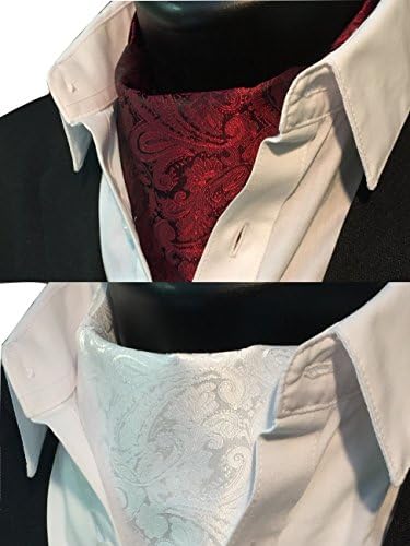 RAVENHILL Men’s Paisley Self-tied Cravat Ascot 2-Pack Combo (Red/White)