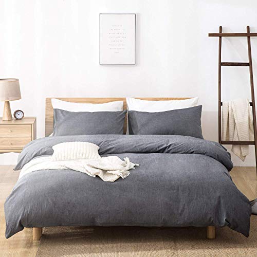 SORMAG Duvet Cover King Size 3 Piece, 100% Washed Cotton, Solid Color and Ultra Soft with Zipper Closure, Corner Ties, Simple Bedding Style, Gray
