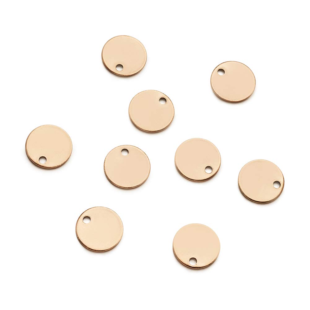 Pandahall 100pcs/Box Tiny Stainless Steel Round Blank Tag Charms 12x1mm Metal Tag Pendants for Jewelry Making(Rose Gold)