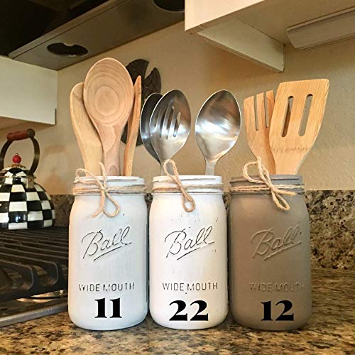 image for VivasFlowerShop Mason Jar Kitchen Utensil Set, Painted and Distressed 