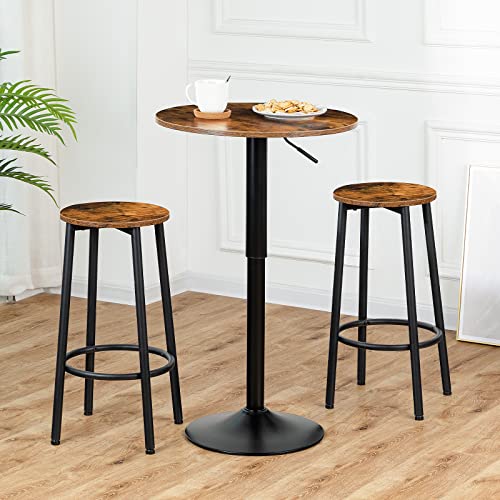 HOOBRO Round Bar Stools, Round Bar Chairs Set of 2, Kitchen High Bar Stools with Footrest, Industrial Counter Stools for Dining Room, Party, Sturdy Steel Frame, Rustic Brown EBF03BY01