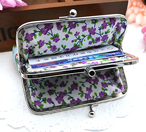 iSuperb Coin Pouch Purse Cute Double-layer Rose Pattern Canvas Gift Jewelry Cards Trinkets Pouch Clasp Closure Wallet (Pink)