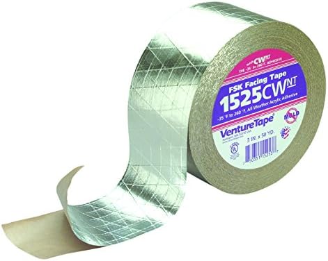 3M Venture Tape FSK Facing Tape 1525CW Natural Aluminum, 72 mm x 45.7 m (Pack of 16)