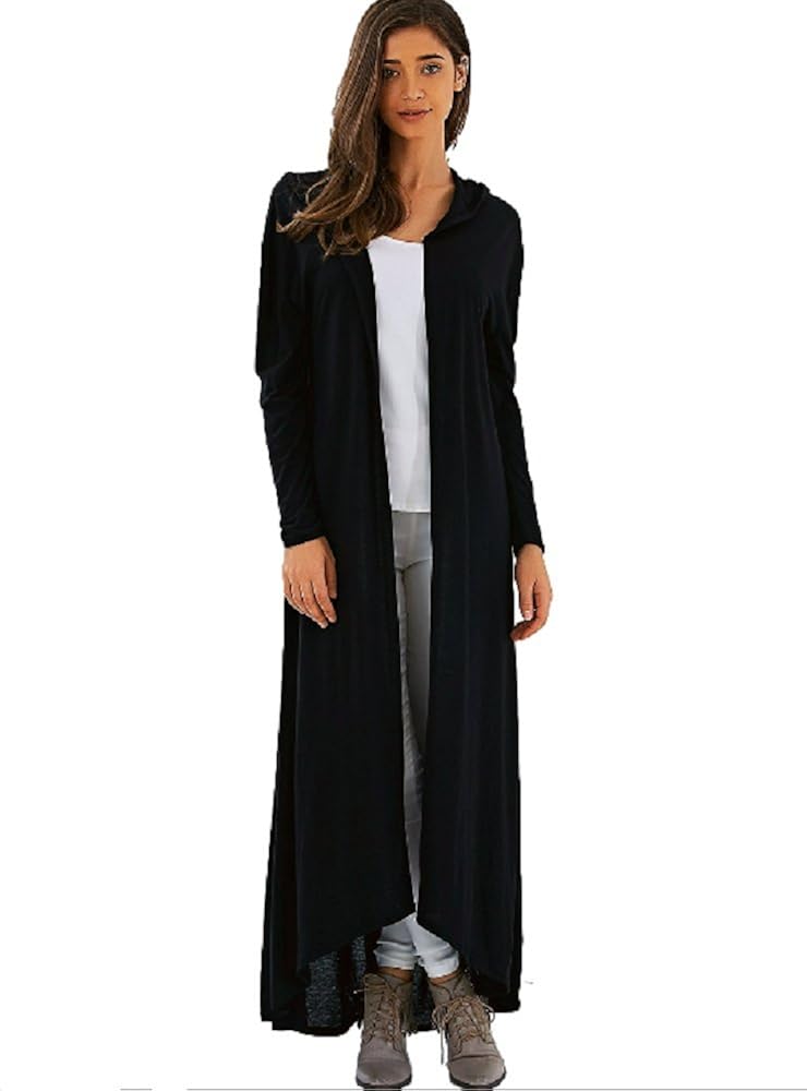 Long Ankle Length Cardigan Duster Hooded Long Sleeve Black Olive