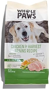 Whole Paws, Dry Dog Food, Chicken & Harvest Grains Recipe, Enhanced with Fiber & Prebiotics, 4 lb