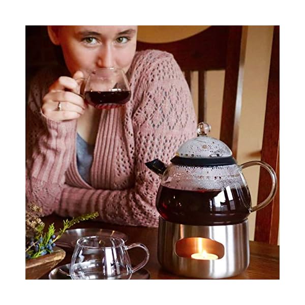 Elfin Glass Teapot Set with Infuser and Warmer, 28oz / 800ml Clear