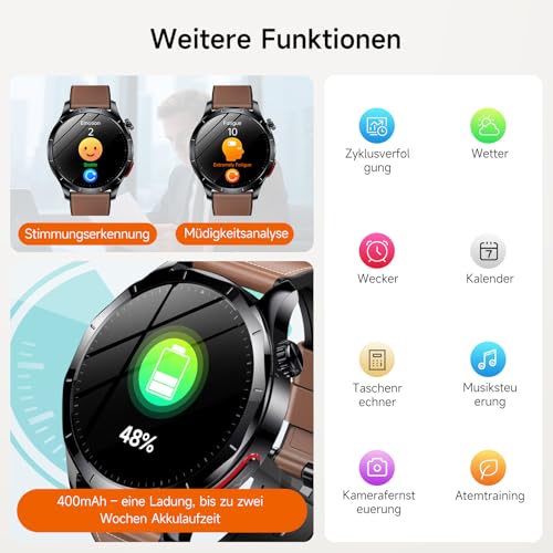 Lgnitek 2026 Men's Smartwatch with ECG/HRV/BMI/Blood Pressure Measurement/Uric Acid, 1.43 Inch AMOLED Health Watch with 24H Blood Pressure SpO2 Heart Rate Sleep Monitor SOS Emergency Call Fitness