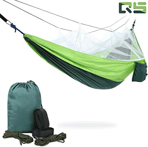 Camping Hammock — Portable Mosquito Hammocks Lightweight &amp; Compact - for Outdoor, Hiking, Camping, Backpacking, Travel, Backyard, Beach Or Any Adventure (Green)