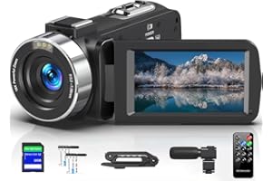 LUKPOW Video Camera Camcorder 4K 80MP Ultra HD Vlogging Camera for YouTube 18X Digital Zoom Recorder IR Night Version 3.0" IPS HD Screen With Handheld Stabilizer, Microphone, Remote Control and 32GB SD Card