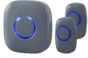 SadoTech Wireless Doorbells for Home, Apartments, Businesses, Classrooms, etc. - 2 Door Bell Ringer & 1 Plug-In Chime Receiver, Battery Operated, Easy-to-Use, Wireless Doorbell w/LED Flash, Gray