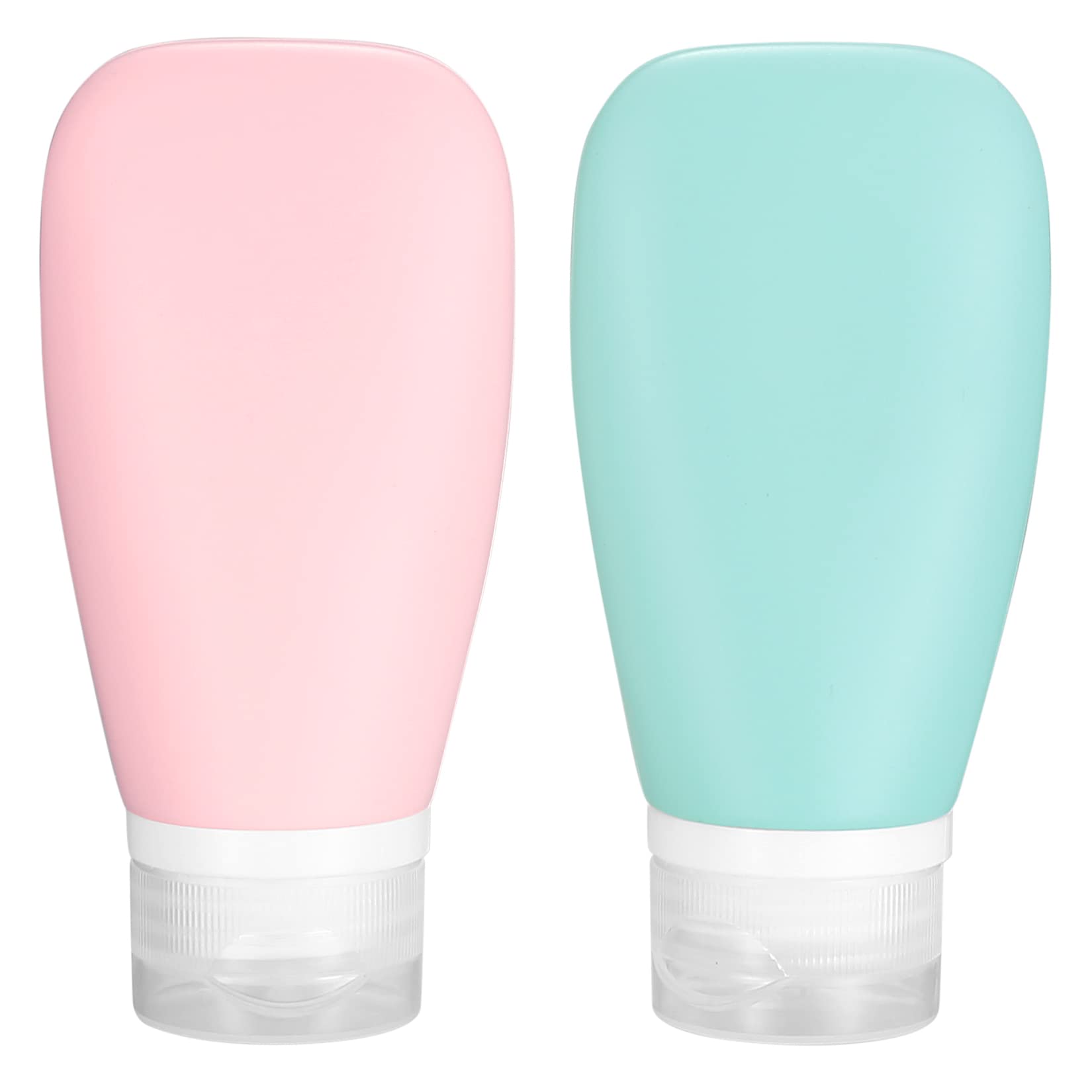 LXQ 2 PCS Travel Bottles Silicone, 90ml Squeezy, Leak-Proof, Reusable, Pink & Green, 12cmx5.7cmx3.5cm